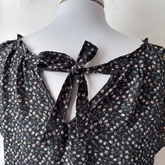 LC Lauren Conrad Satin Floral Back Tie Blouse Women's L Cottagecore Boho Fairy - Picture 4 of 10